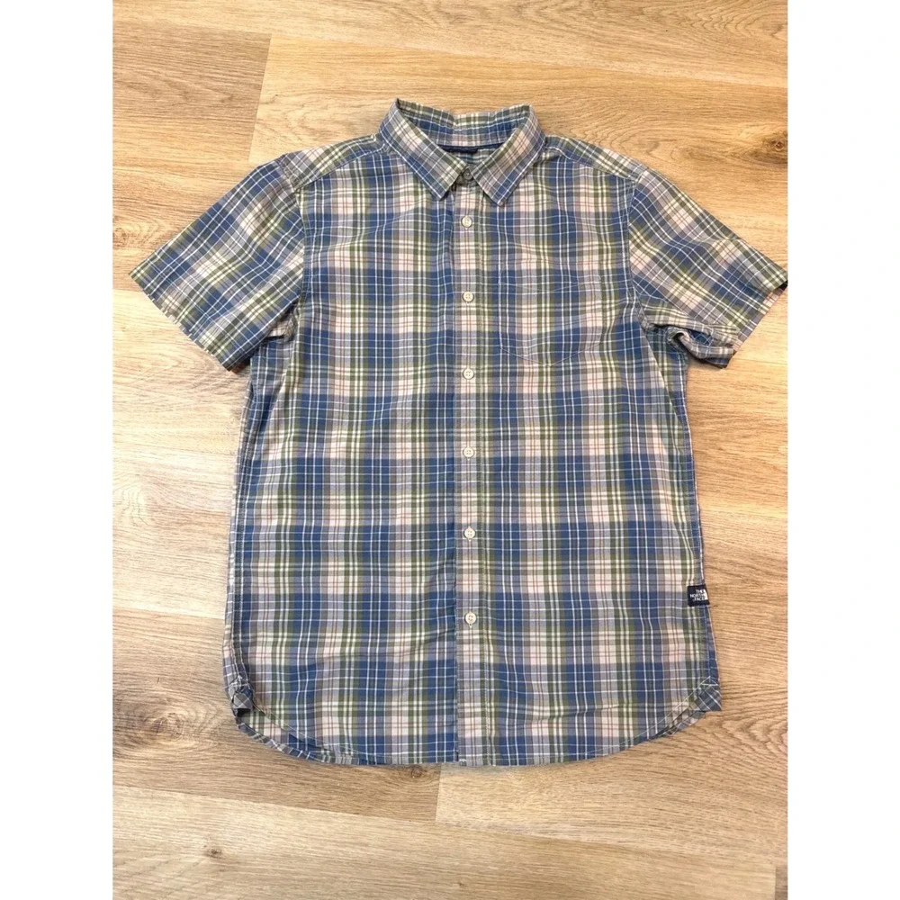The North Face (Blue/Green) Plaid Short Sleeve Shirt Mens Medium Cotton Blend
